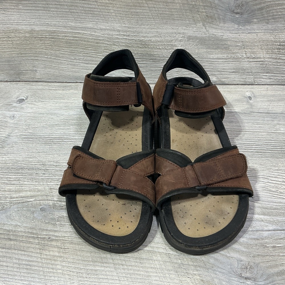 ECCO Men's 45-11/11.5 Brown Sport Leather Hiking Sandals Shoes Adjustable Strap